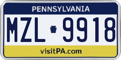 PA license plate MZL9918