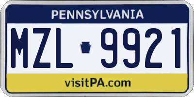 PA license plate MZL9921