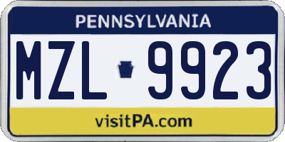 PA license plate MZL9923