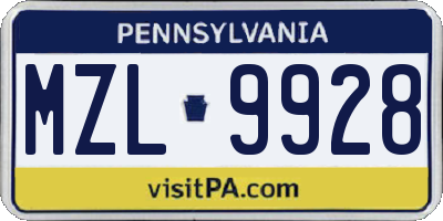 PA license plate MZL9928