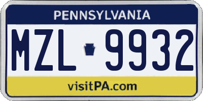 PA license plate MZL9932