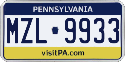 PA license plate MZL9933