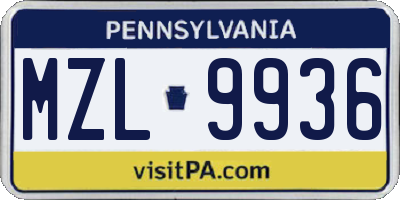 PA license plate MZL9936