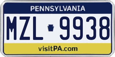 PA license plate MZL9938