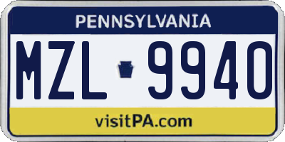PA license plate MZL9940