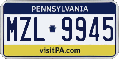 PA license plate MZL9945