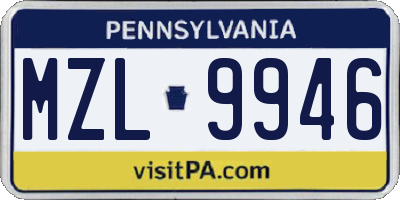 PA license plate MZL9946