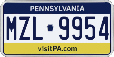 PA license plate MZL9954