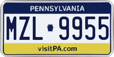 PA license plate MZL9955