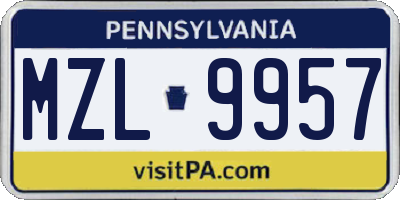 PA license plate MZL9957