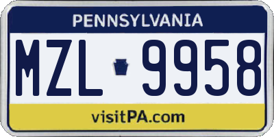 PA license plate MZL9958