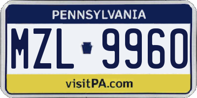 PA license plate MZL9960