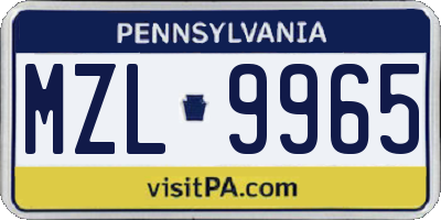 PA license plate MZL9965