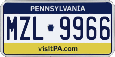 PA license plate MZL9966