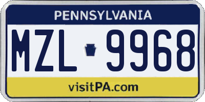 PA license plate MZL9968