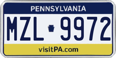 PA license plate MZL9972