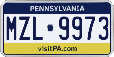 PA license plate MZL9973