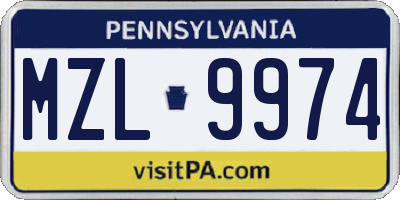 PA license plate MZL9974