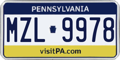 PA license plate MZL9978