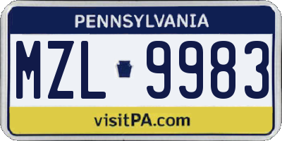 PA license plate MZL9983