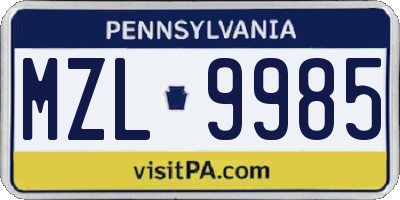 PA license plate MZL9985