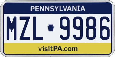PA license plate MZL9986