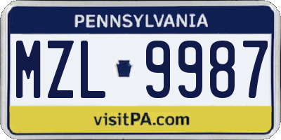 PA license plate MZL9987