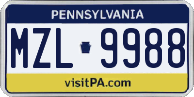 PA license plate MZL9988