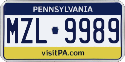 PA license plate MZL9989