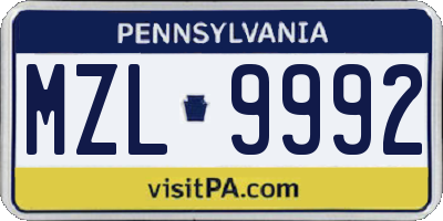 PA license plate MZL9992
