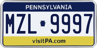 PA license plate MZL9997