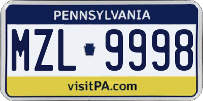 PA license plate MZL9998
