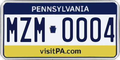 PA license plate MZM0004