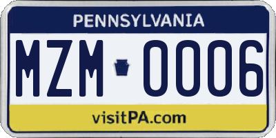 PA license plate MZM0006