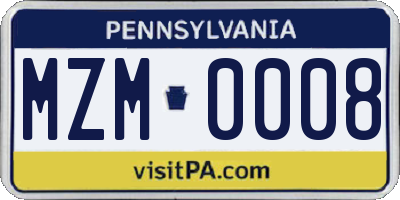 PA license plate MZM0008