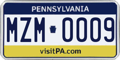 PA license plate MZM0009