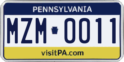 PA license plate MZM0011