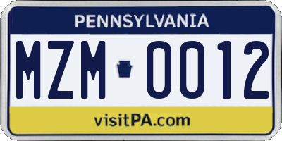 PA license plate MZM0012