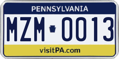 PA license plate MZM0013