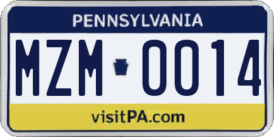PA license plate MZM0014