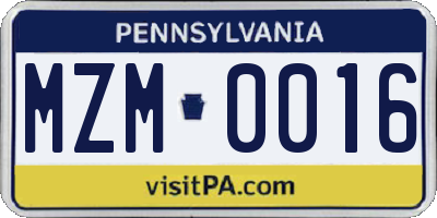 PA license plate MZM0016