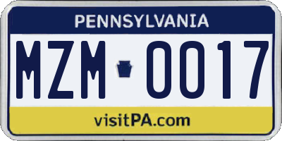 PA license plate MZM0017