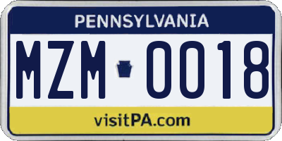 PA license plate MZM0018