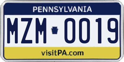 PA license plate MZM0019