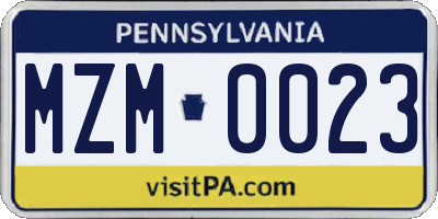 PA license plate MZM0023