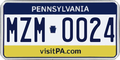 PA license plate MZM0024
