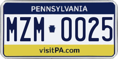 PA license plate MZM0025
