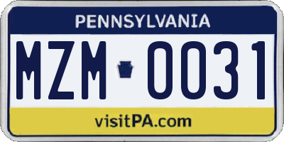 PA license plate MZM0031