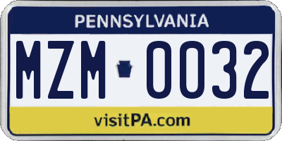 PA license plate MZM0032