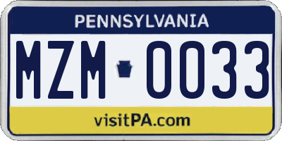 PA license plate MZM0033